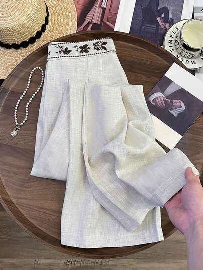 Franclia Nuevos pantalones largos de mujer con cintura ceñida bordados, para primavera/verano