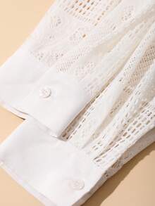 DAZY 女士宽松翻领镂空衬衫 - 白色 - 查看 8