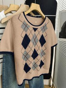 SHEIN Franclia 新款休闲宽松通勤简约设计女式针织上衣，春秋季 - 摩卡棕 - 查看 3