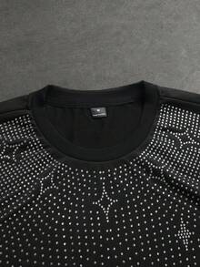 STYNVO Men's Fashion Rhinestone Decor Round Neck Short Sleeve T-Shirt, Summer Black T Shirt For Men Men S Beaded Tops - Black - View 4