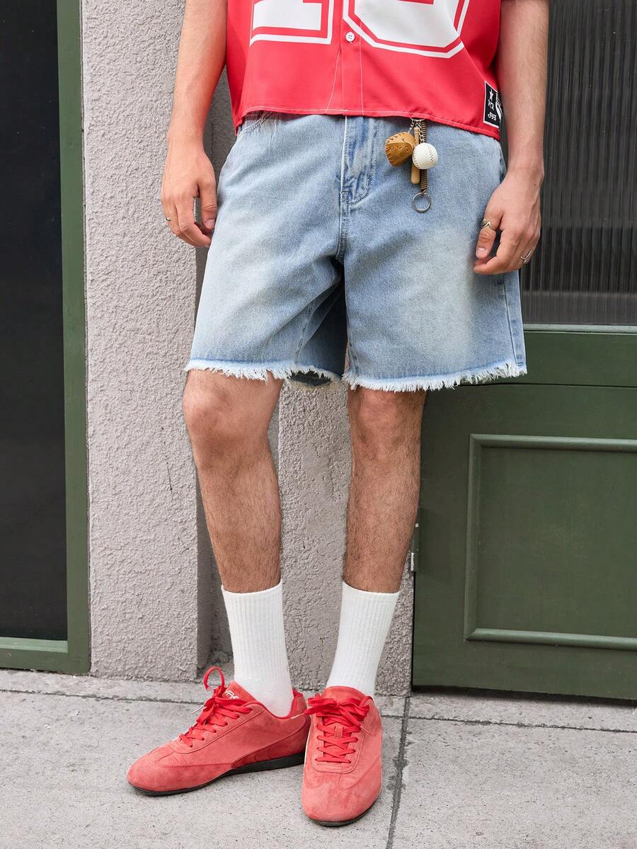 Open Phase Men's Casual Distressed Pocket Design Denim Shorts, Emo Style - Blue - View 1