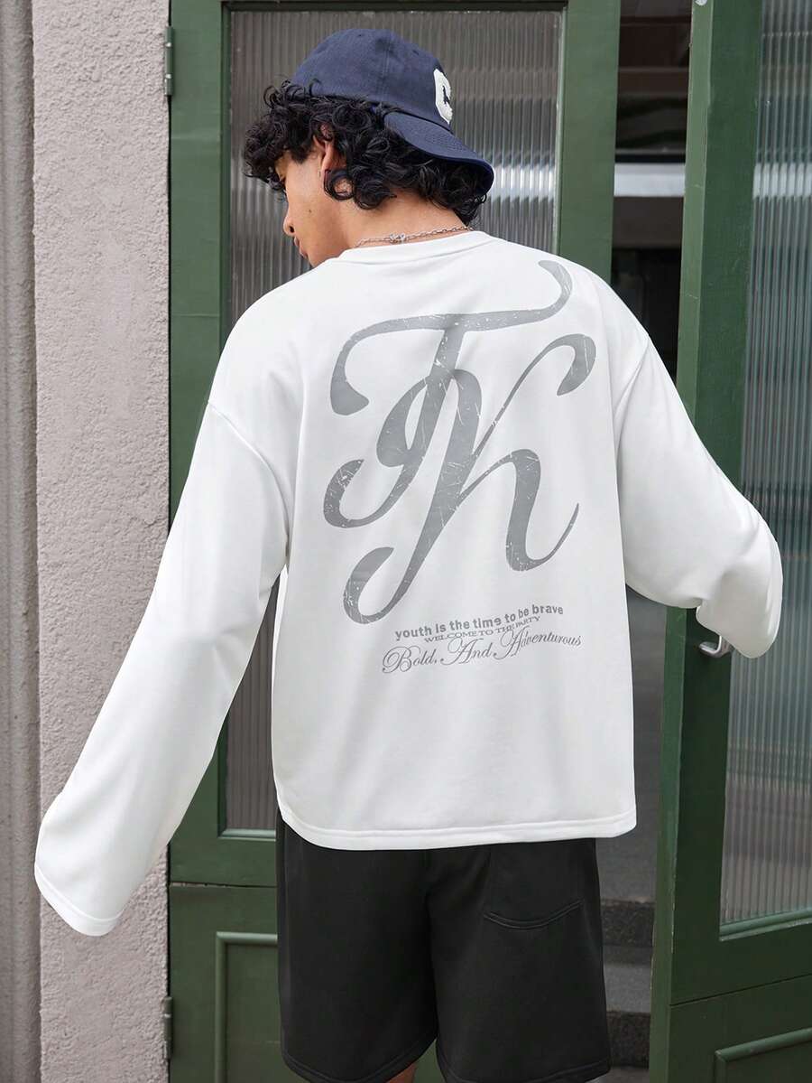 Open Phase 男士舒适字母图案圆领长袖短袖T恤,秋季复古美式风格,男女皆宜,宽松版型夏季服装——适合日常穿着和夏季度假穿着。 - 白色 - 查看 1