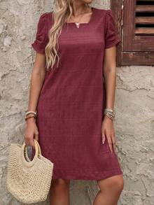 Medorina Women's Summer Casual Dress With Notched Neck And Short Sleeves - Dusty Pink - View 6