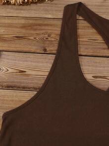 SHEIN LUNE Wild Soul Letter Print Casual Minimalist Loose Fit Camisole Tank Top, Suitable For Summer - Brown - View 3