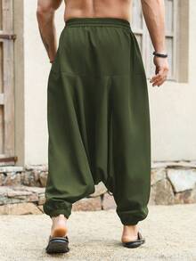 Manfinity RSRT 男士抽绳腰纯色休闲百搭日常裤 - 軍綠色 - 查看 2