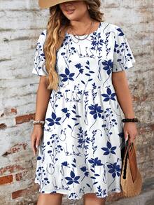 EMERY ROSE 休闲宽松圆领短袖大码连衣裙，适合秋冬季节、夏季、度假穿着，也可作休闲连衣裙。 - 彩色 - 查看 6