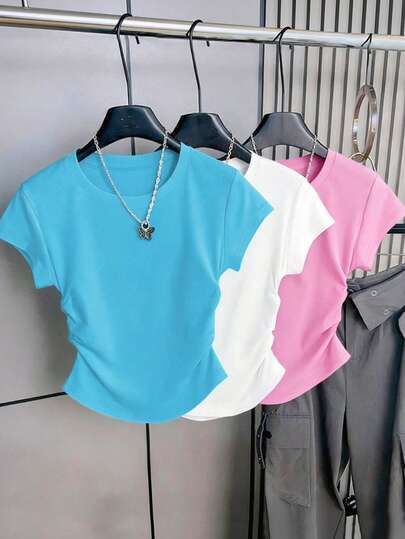 Resyla Bộ đồ thể thao ngoài trời 3 món dành cho nữ, kiểu dáng mùa hè mới, màu xanh dương, trắng, hồng, thích hợp cho hẹn hò, đi học, ngày Nhà giáo.