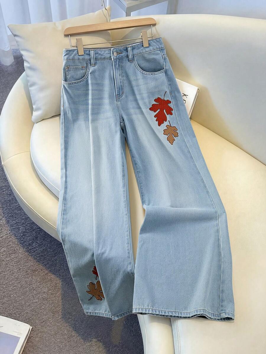 GlowEve Women's Pocket Button Patch Casual Versatile Daily Wear Wide Leg Jeans - Blue - View 1