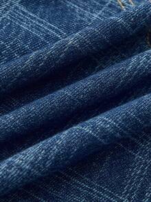 NYA SZN Đầm denim kẻ caro cài cúc dáng ngắn - Rửa tối - Xem 11