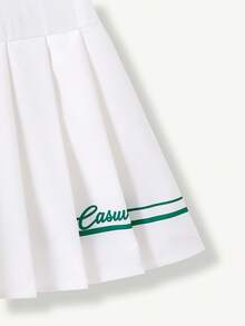 SHEIN Casuvi Kids Đầm xếp ly không tay cổ bẻ thời trang thường ngày dành cho bé gái tuổi teen - trắng - Xem 5