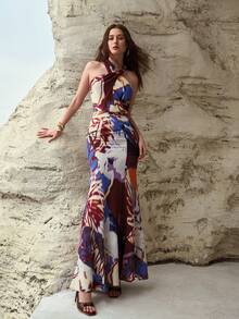 MOTF PREMIUM WOMEN'S LINEN BLEND PRINTED BEADED HALTER TOP - Multicolor - View 5