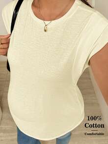 SHEIN Umstandsmode einfarbiges Rundhals Kurzarm Casual vielseitiges T-Shirt - Aprikosenfarben - Übersicht 9