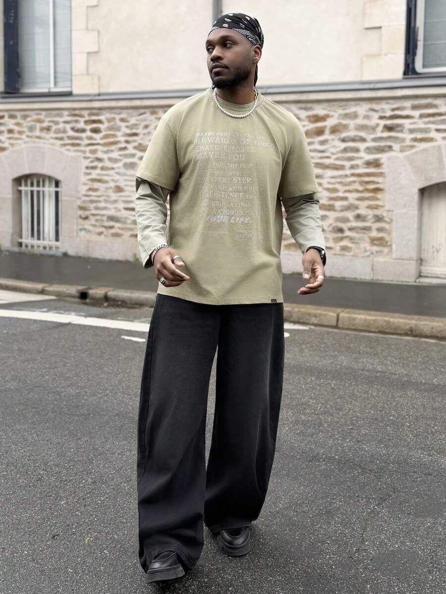 Heavens Edit Y2K复古街头风男士浅蓝色桶形宽松牛仔裤 - 黑色 - 查看 1