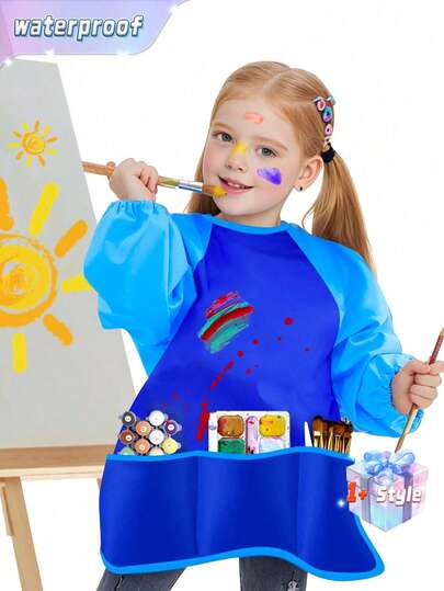 Painting Waterproof Apron M Size Anti-Wear Smock Long-Sleeved Painting Clothes Painting Dinner Bib Art Supplies Christmas Gift Easter Gift