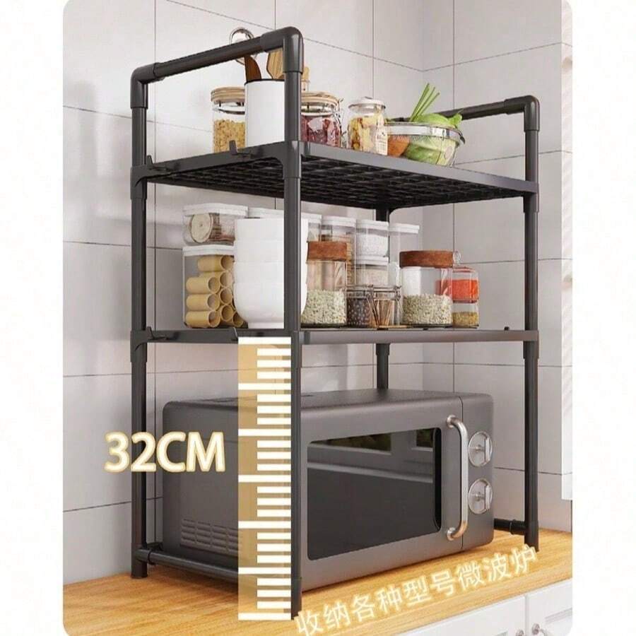 1 PC Microwave Shelf: Kitchen Oven Storage Rack, Reinforced Microwave Spice Rack, Multi-Tiered Household Kitchen Storage Cabinet & Kitchen Shelving Unit - Multicolor - View 1
