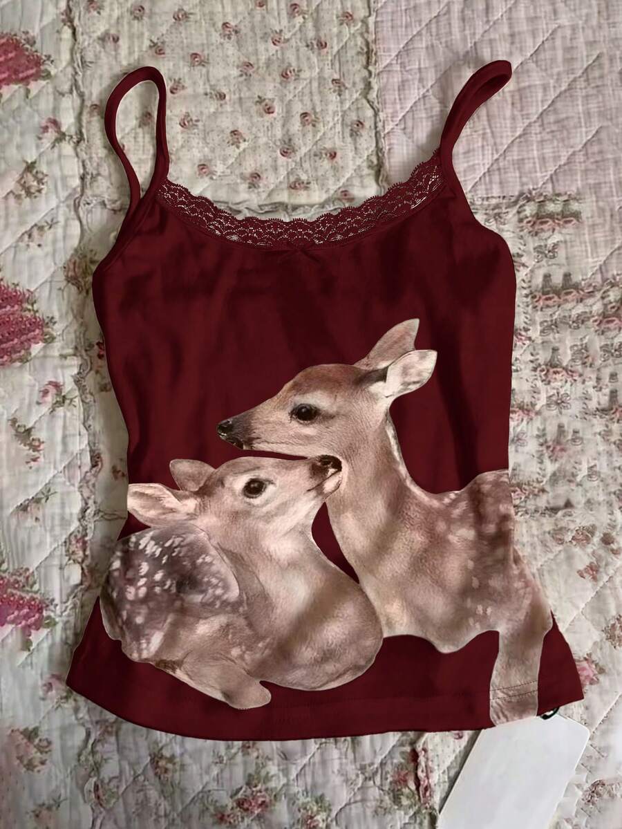 Glimmora Women's Casual Deer Print Camisole Top For Summer - Multicolor - View 1