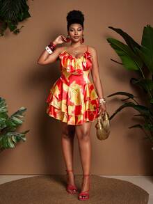 Maweii Vestido mini de satén con espalda descubierta para mujer de talla grande, vestido de fiesta de vacaciones con tirantes y cintura ceñida - Multicolor - Ver 4