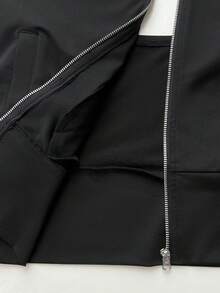 Elamini Y2K Style Sleeveless Hollow Out Hooded Cropped Zip-Up Jacket For Women, Spring/Summer - Black - View 6