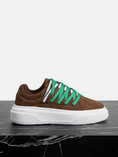 Vate Women's Thick-Soled Cushioning Muffin Sneakers, Breathable Splicing Suede, Multi-Color Contrasting Design, Lace-Up Solid-Color Round Toe Low-Top Thick-Soled Casual Shoes, Street-Style Women's Daily Walking/Travel, Spring And Autumn Contrasting Sneakers