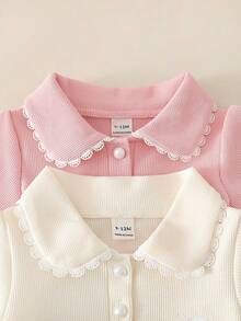 SHEIN 2pcs Baby Girls' Casual Polo Shirt Top Set, Spring/Summer - Apricot - View 5