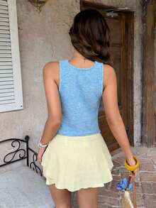 MainGRL Blue Autumn Elegant Party V-Neck Sleeveless Pullover Sweater,Cute Bow Decoration Youthful Resort Top For Vacation,Music Festival & - Blue - View 2