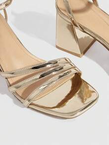 CUCCOO SZL Women Gold Ankle Strap Block Heel Sandals - Gold - View 5
