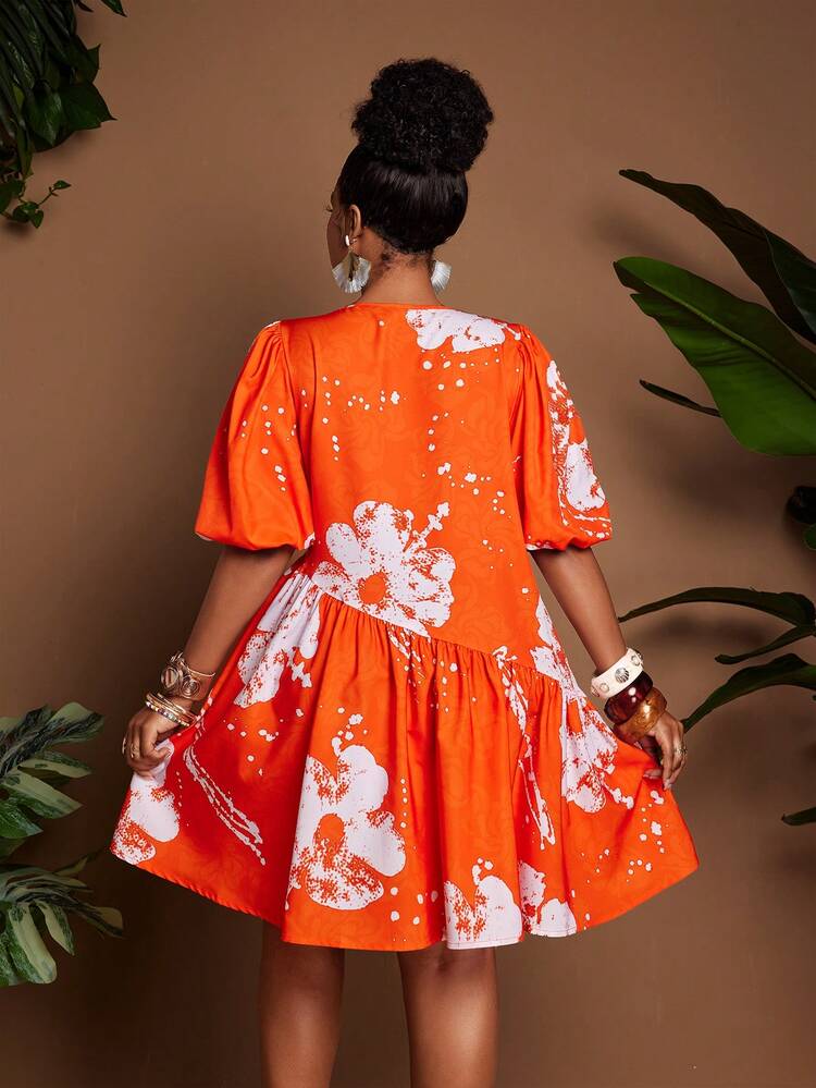 Maweii Đầm chữ A tay ngắn, in họa tiết, cổ tròn, xếp ly, dành cho nữ cỡ lớn, thích hợp cho kỳ nghỉ hè. - Nhiều màu - Xem 2