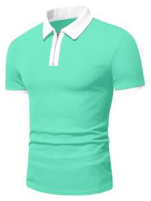 Manfinity Homme Men's Contrast Color Short Sleeve Casual Commuter Polo Shirt Ceremony - Mint Green - View 3