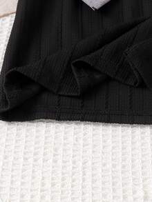 Elladie kids 2pcs/Set Toddler Girls' Black Jacquard Knit Round Neck Flare Sleeve T-Shirt With Gray Bow Decor And Gray Woven Elastic Waist Skirt, Suitable For Spring/Summer Daily, Outdoor, Travel, Party Dresses For Girls Kids Clothes Girl Girl Outfit Cute Girl Clothes Girl Clothes Girl Dress With Bow Cute Outfits For Girls 7 Years Old Girl Outfit Kids Clothes For Girl 7 Years Old Girl Outfit Dress Girls Skirts Girls Dresses Kids Dresses Casual Girl Bow Dress Squishy Summer Outfits - Black - View 5