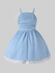 Elladie kids Toddler Girls Princess Dress, Blue Lace Ruffle Formal Gown With Bows For Birthday Wedding Flower Girl Pageant Photo Shoot Holiday Party - Blue - View 2