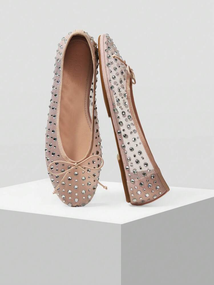 WOMEN SHOES NEW EUROPEAN AND AMERICAN FASHION MESH RHINESTONE BOW SMALL SQUARE TOE FLAT SHOES, VERSATILE, COMFORTABLE, LIGHTWEIGHT, SIMPLE BALLET ELEGANT FAIRY STYLE DANCE SHOES SPRING SHOES