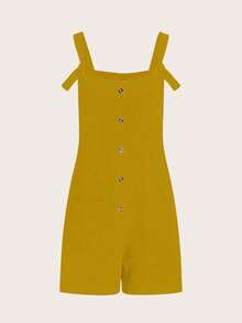 Chiquease Summer Casual Solid Color Romper With Pockets - Mustard Yellow - View 4