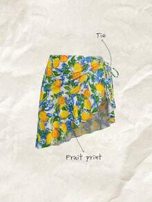 Elavelle 女士随机印花抽绳褶皱吊带泳衣罩衫裙，春夏款 - 彩色 - 查看 3