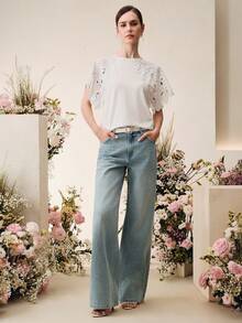 Anewsta 女士白色T恤，袖子设计别致，适合春夏约会穿着 - 白色 - 查看 7