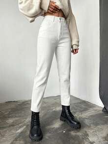 EURMUSE 100%Cotton Slim Fit Denim Jeans With Slant Pockets - White - View 6