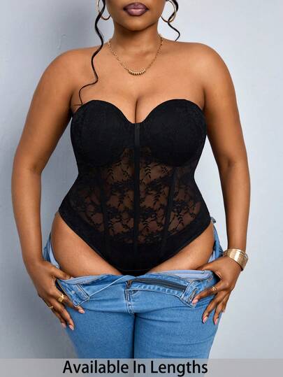 SHEIN PETITE CURVE New Plus Size Women's Petite Girls Summer Casual Fashion Black Lace Patchwork Strapless Bodysuit , Summer, High-Quality Elastic Lace Fabric.Makes You Look Slimmer , Petite Women Pants,Suitable For Petite Women.High-Waisted Makes You Look Slimmer And Your Legs Longer, Suitable For Petite Women.Suitable For All Seasons And Occasion,Suitable For Petite Girls& Women, Summer Tank Top,Summer Summer Tank Top Summer Outfits Summer Holiday Outfits Long Summer Tank Top For Women Spring Outfit ,Tank Top,Casual Tank Top,High-Waisted Slimming Tank Top For Summer,Elegant Women's Ceremony Pants ,Elegant Pants For Party,Elegant Pants For Ladies,Vacation Outfits Women,Holiday Outfits For Women,Summer Holiday Outfits,Summer Vacation Outfits,Carnival Carnival Costume Carnival Women Look 2026 2026 Carnival Women Carnival Clothes Carnival Costume Women