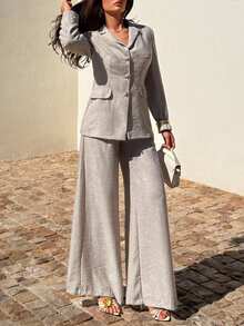 EURMUSE Traje de chaqueta y pantalones de unicolor casual para ir al trabajo - Marrón Mocha - Ver 8