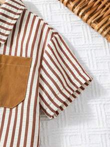Set 2pcs/Set Baju Lengan Pendek dan Celana Pendek Pinggang Elastis Gaya Korea Kasual Musim Panas untuk Bayi Laki-laki, Cocok untuk Musim Panas - MultiWarna - View 8