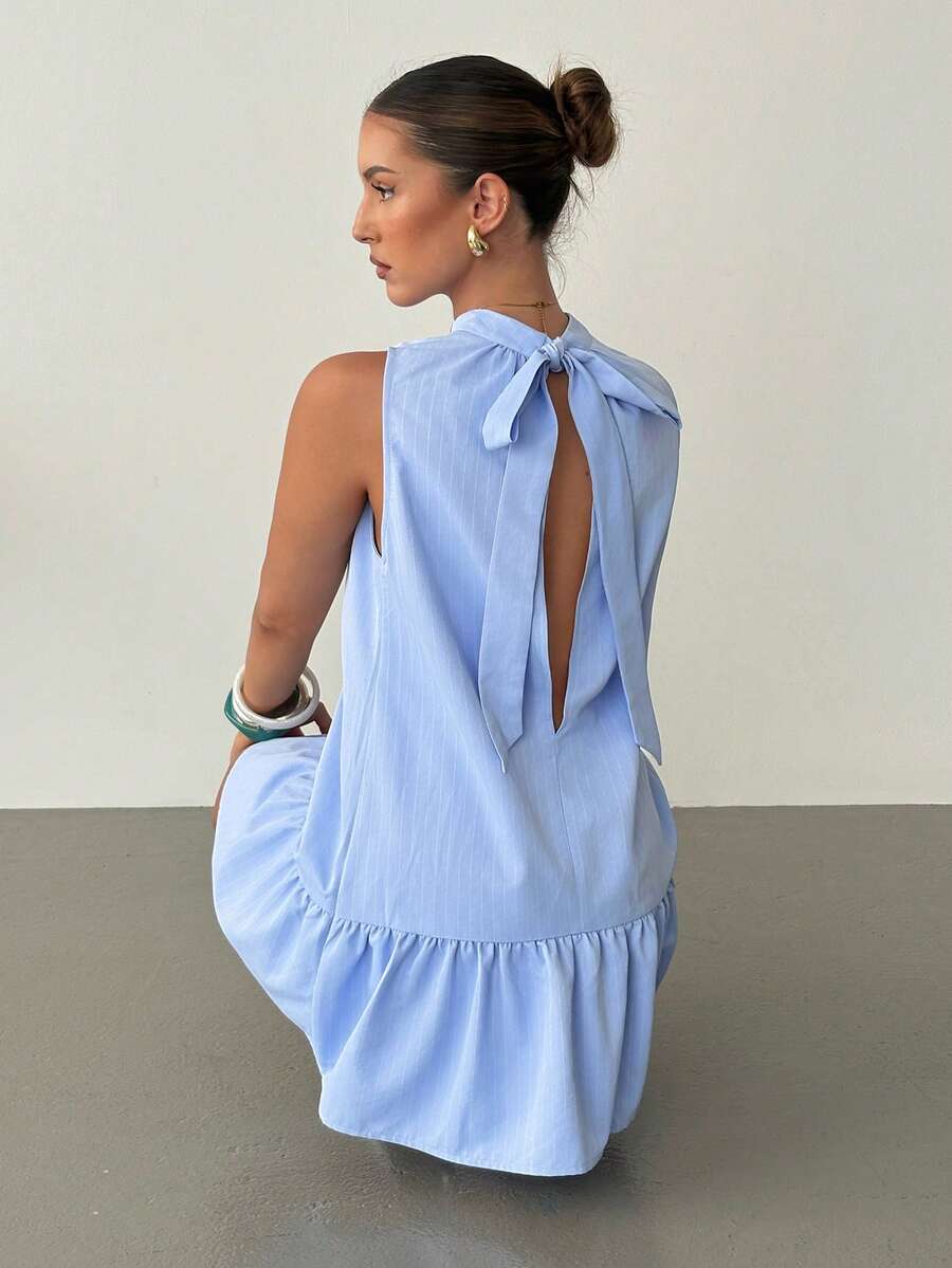 Siren Gaze 新款春夏蓝白条纹露背蝴蝶结连衣裙（女款） - 藍色 - 查看 1