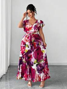 SHEIN Elenzya Đầm nghỉ mát cỡ lớn, chất liệu dệt in họa tiết, thanh lịch dành cho nữ. - Màu tím - Xem 7