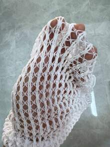 Swim SXY 大码女士性感镂空露背吊带罩衫，黑色，度假风 - 白色 - 查看 6