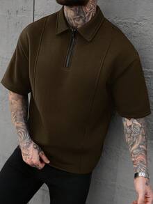 Manfinity CasualCool 男士拼接设计 Polo 衫，时尚百搭，适合日常穿着 - 棕色 - 查看 6