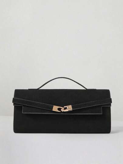 MUSERA Bolsos de mujer con asa superior, de ante, color negro, con decoración de hebilla de hardware, elegante, lujoso, sencillo, personalizado, versátil, retro, vintage, para citas, uso diario, compras, té de la tarde, fiesta de cócteles, fiesta, baile de graduación, club, citas, cumpleaños, noche, banquete