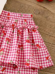 LMoss Kids 2件組女嬰針織櫻桃刺繡背心與梭織短褲套裝，可愛夏季度假穿搭，粉色與白色羅紋無袖兩件套 - 彩色 - 查看 4