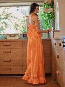 Lullawish Bộ đồ ngủ nữ bằng vải cotton dệt kiểu Bohemian với dây đeo mảnh. - trái cam - Xem 2