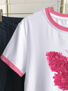 Resyla 女士撞色蝴蝶印花短袖休闲圆领T恤 - 白色 - 查看 4