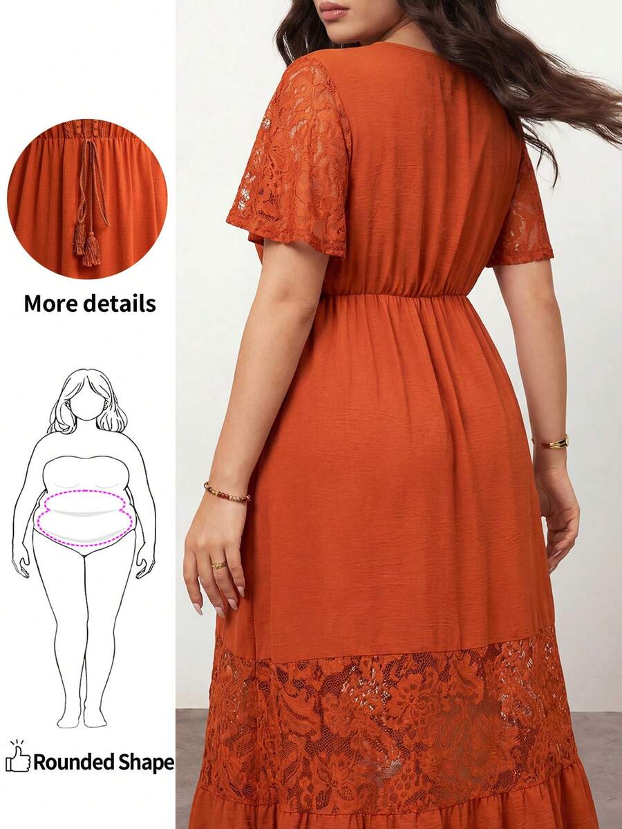 SHEIN Unity Plus Size Elegant Lace Patchwork V-Neck Bohemian Style ...