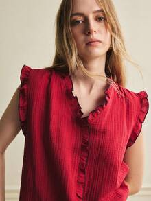 Écloséra New V-Neck Slimming Women's Shirt, Spring/Summer - Red - View 2