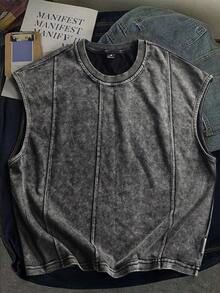 STYNVO Men's Casual Loose Fit Crew Neck Tank Top Grey Sleeveless Top Men Mens Acid Wash Sleeveless Tee Mens Sleeveless Acid Wash Top - Black - View 2