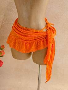 Soleia Women's Solid Color Jacquard Bikini Set, Suitable For Beach Vacation Summer Bathing Suit - Orange - View 7